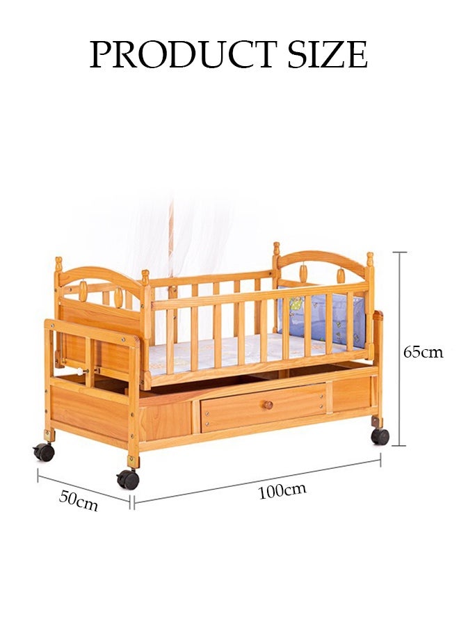 Spides Multifunctional Baby Crib Solid Wood Baby Bed Movable Nursery Bed with Drawer Portable Foldable Baby Rocker Bed Wheeled Wood Baby Bassinet Stable and Secure Bassinet Bedside Sleeper for Newborn - Image 4
